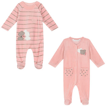 Baby Girls Pink Velour Babygrows (2 Pack)